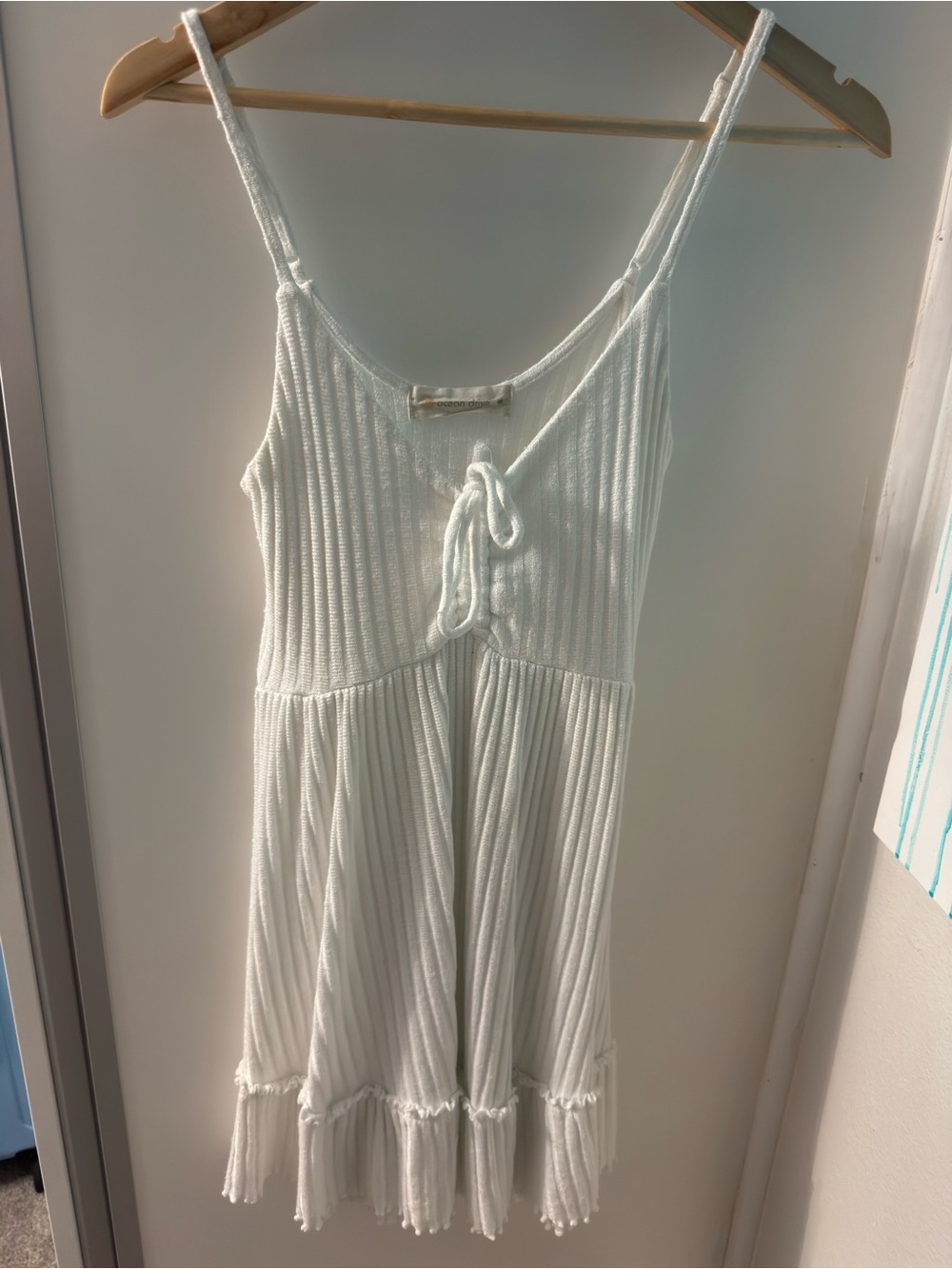 Ocean Drive White Ribbed Tie-Front Mini Dress